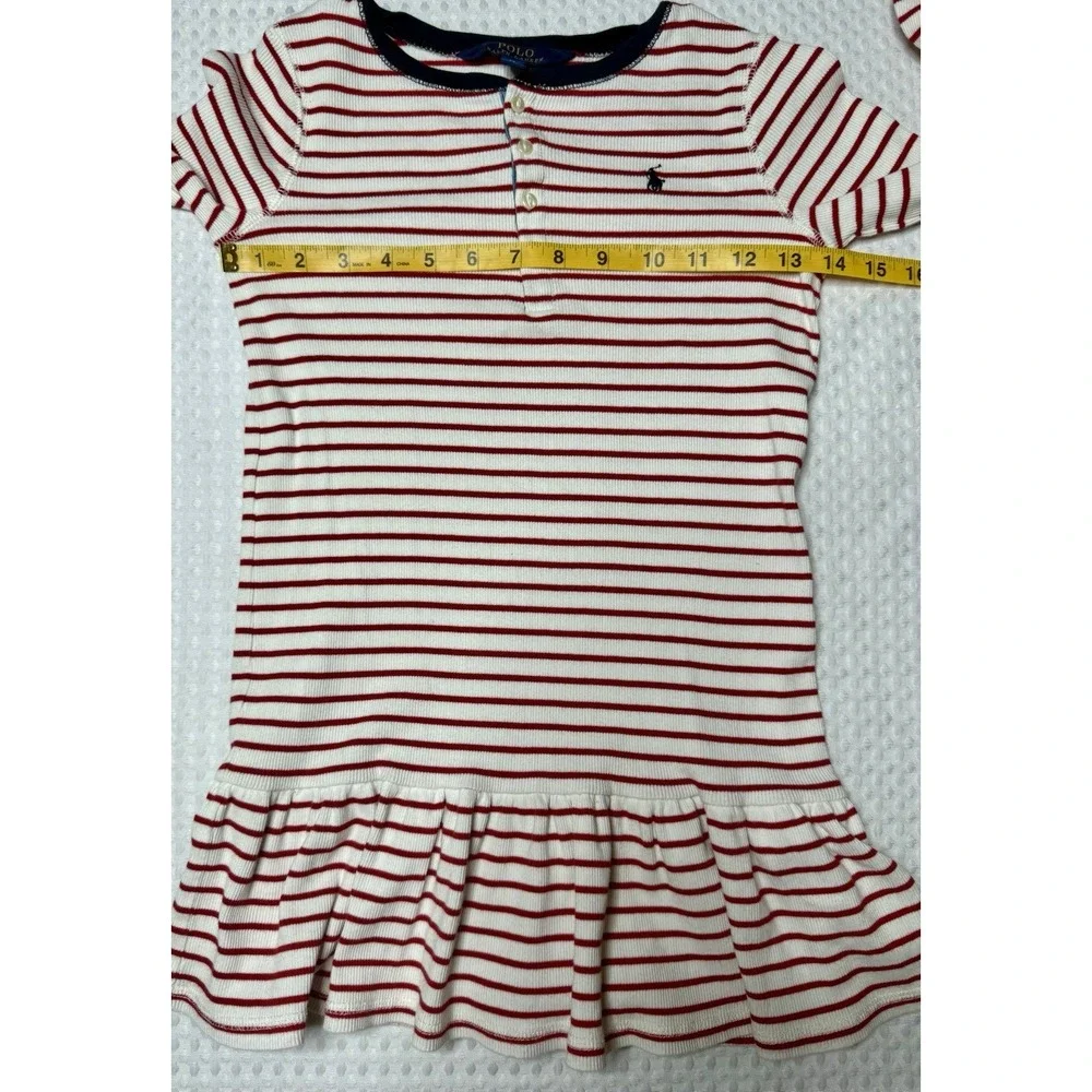 Girls POLO Ralph Lauren Henley Long Sleeve Striped Dress 6X Drop Waist Nautical